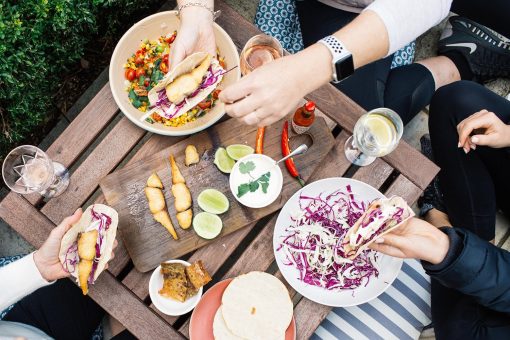 Barramundi Tacos with Rainbow Slaw and Salsa