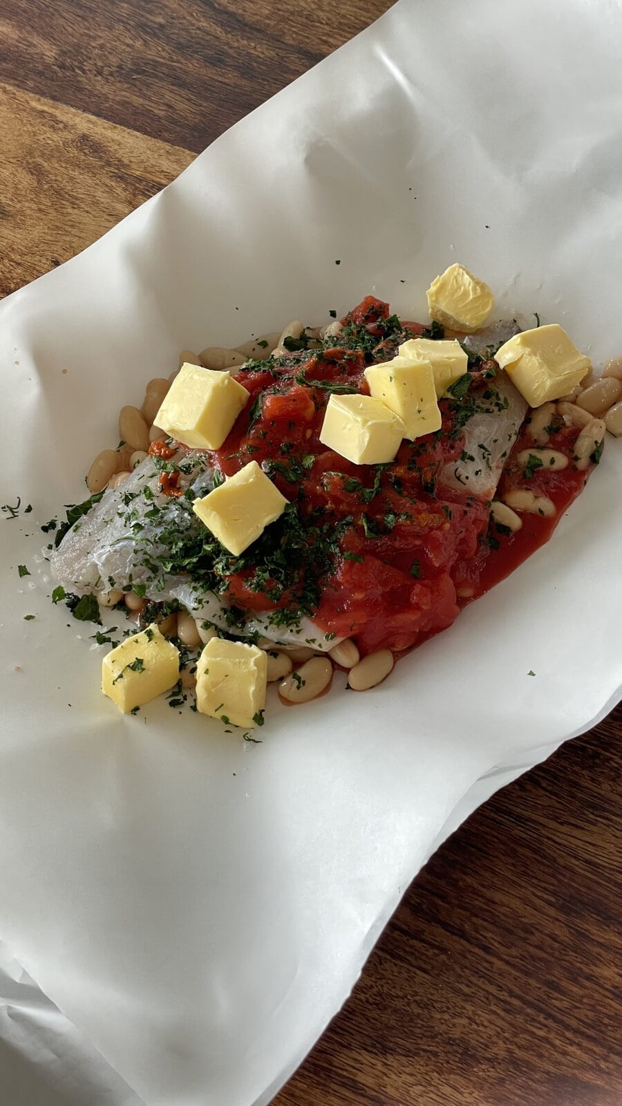 Oven Steamed Barramundi and Harissa Beans