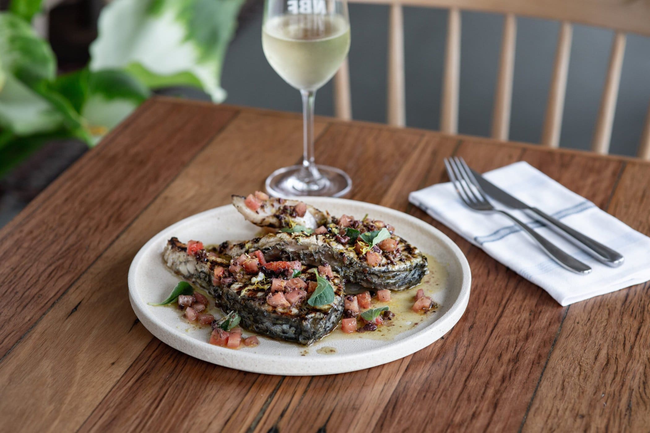 Barramundi Cutlets with Black Olive and Oregano