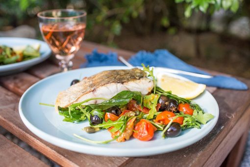 Barramundi Salad with Tomatoes, Capers and Olives